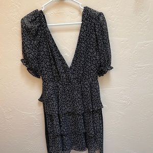 Floral Black Chiffon Wrap Dress